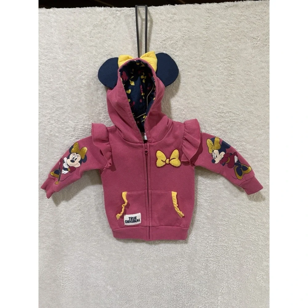 Disney Minnie Mouse Pink Full Zip-Up‎ Jacket Toddler 2T Bow Ears